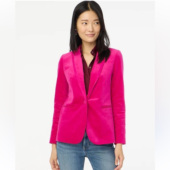 J.Crew Velvet One Button Blazer Brilliant Berry Size 0 BU281 $218 - Picture 1 of 10